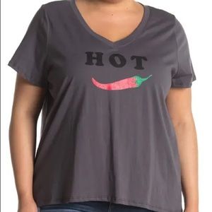 Knit Riot V-Neck Hot Pepper Tee in Charcoal-2X
